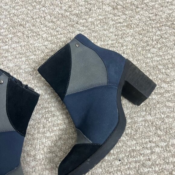 Earth Malta Suede Leather Chunky Heeled Ankle Boot, Black Blue Boho Patchwork - Picture 3 of 11